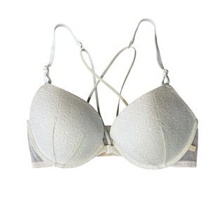 Victoria's Secret | White Floral Bra with Mesh Band Strappy Back Size 36D No Tag